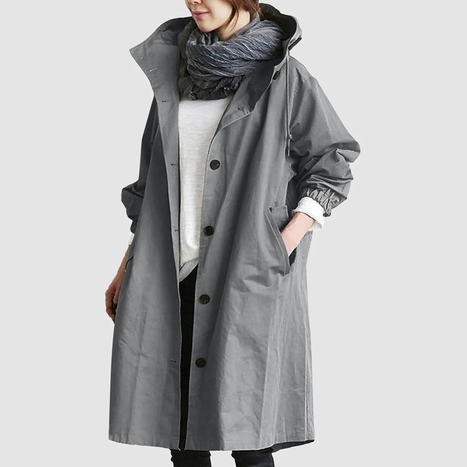 Women's Winter Wool Mid-Long Coat Notch Lapel Single-Breasted Trench Coat Outwear