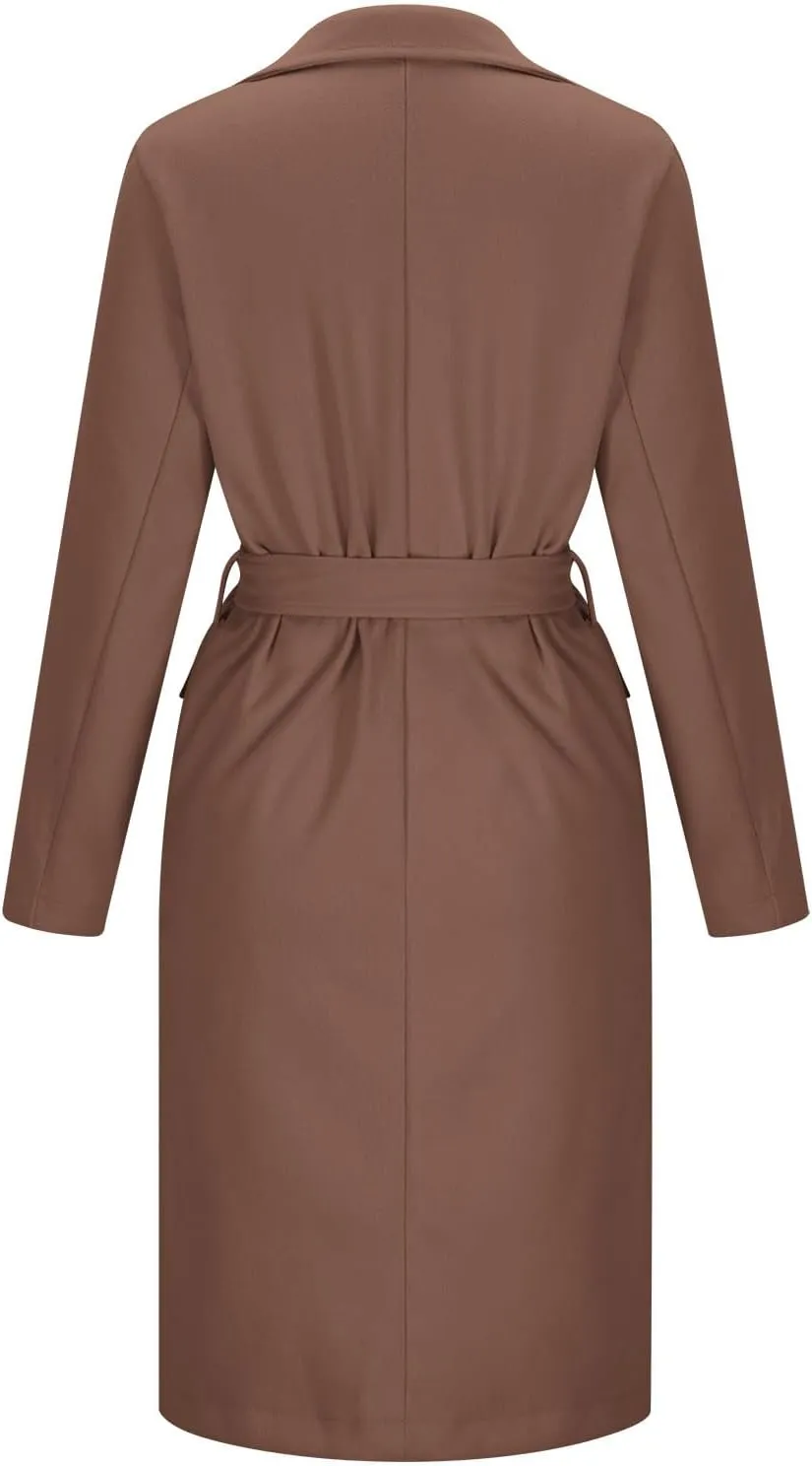 Women's Wool Blend Coat Oversized Long Coats Casual Winter Warm Double Breasted Pea Coat Jackets Outerwear with Belt