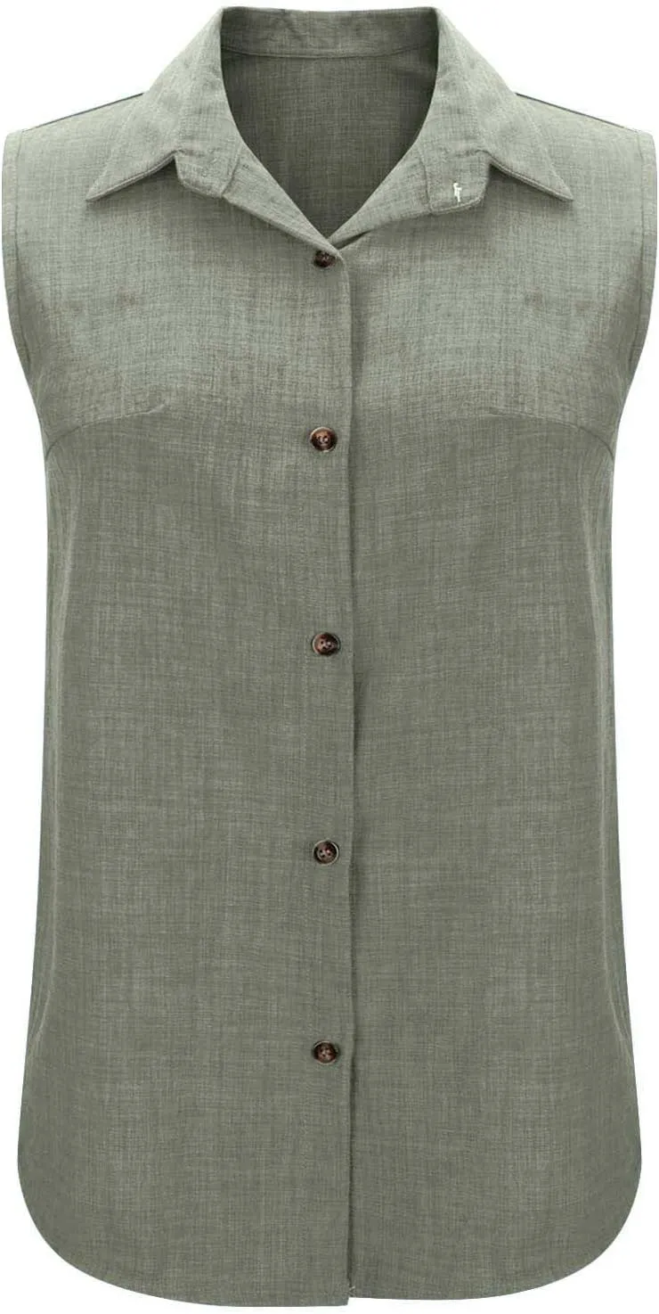 Women's Work Tops Button Down Linen Shirts Sleeveless Summer Blouses Business Casual Tshirts Trendy Tank Tops