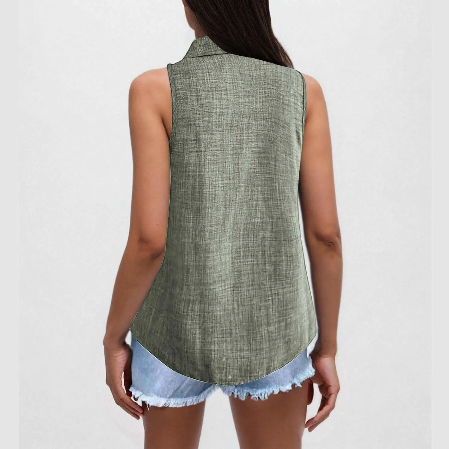 Women's Work Tops Button Down Linen Shirts Sleeveless Summer Blouses Business Casual Tshirts Trendy Tank Tops