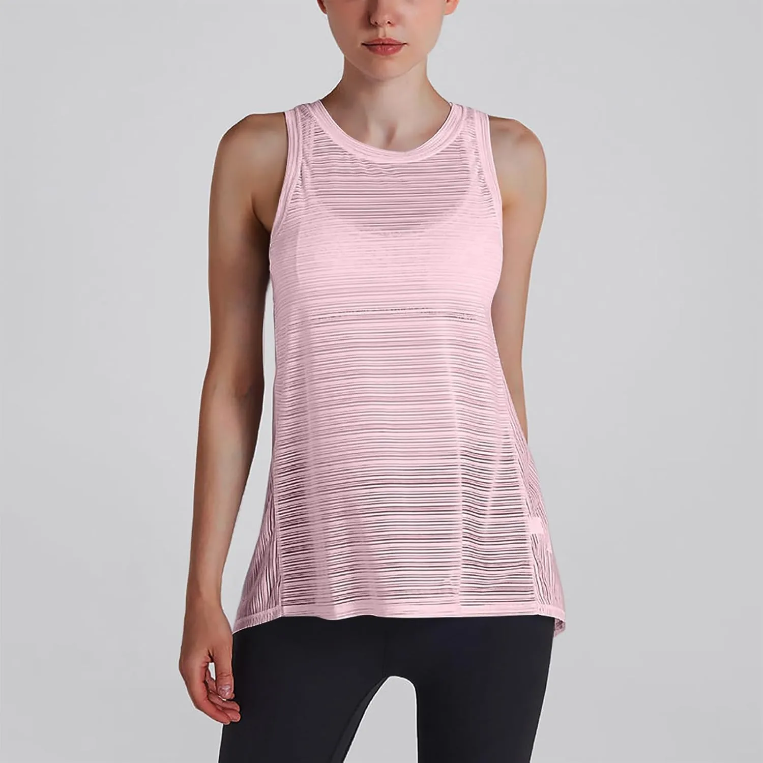 Workout Tank Tops for Women Summer Mesh Hollow Out Crew Neck Sleeveless Shirts Casual Fashion Yoga Quick Dry Blouse