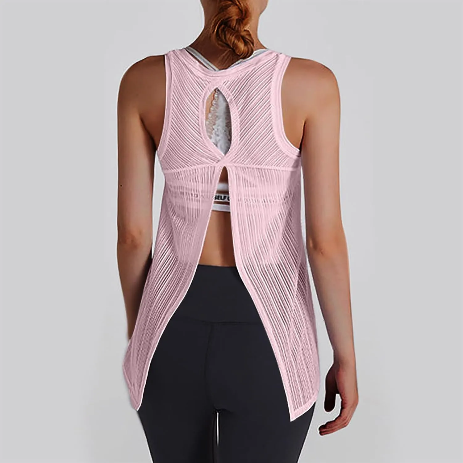 Workout Tank Tops for Women Summer Mesh Hollow Out Crew Neck Sleeveless Shirts Casual Fashion Yoga Quick Dry Blouse