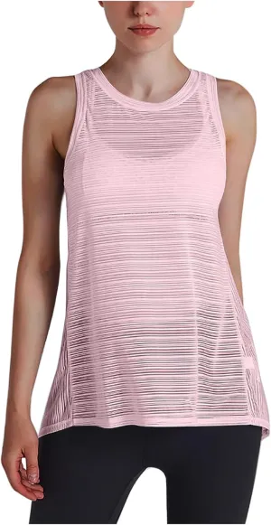 Workout Tank Tops for Women Summer Mesh Hollow Out Crew Neck Sleeveless Shirts Casual Fashion Yoga Quick Dry Blouse