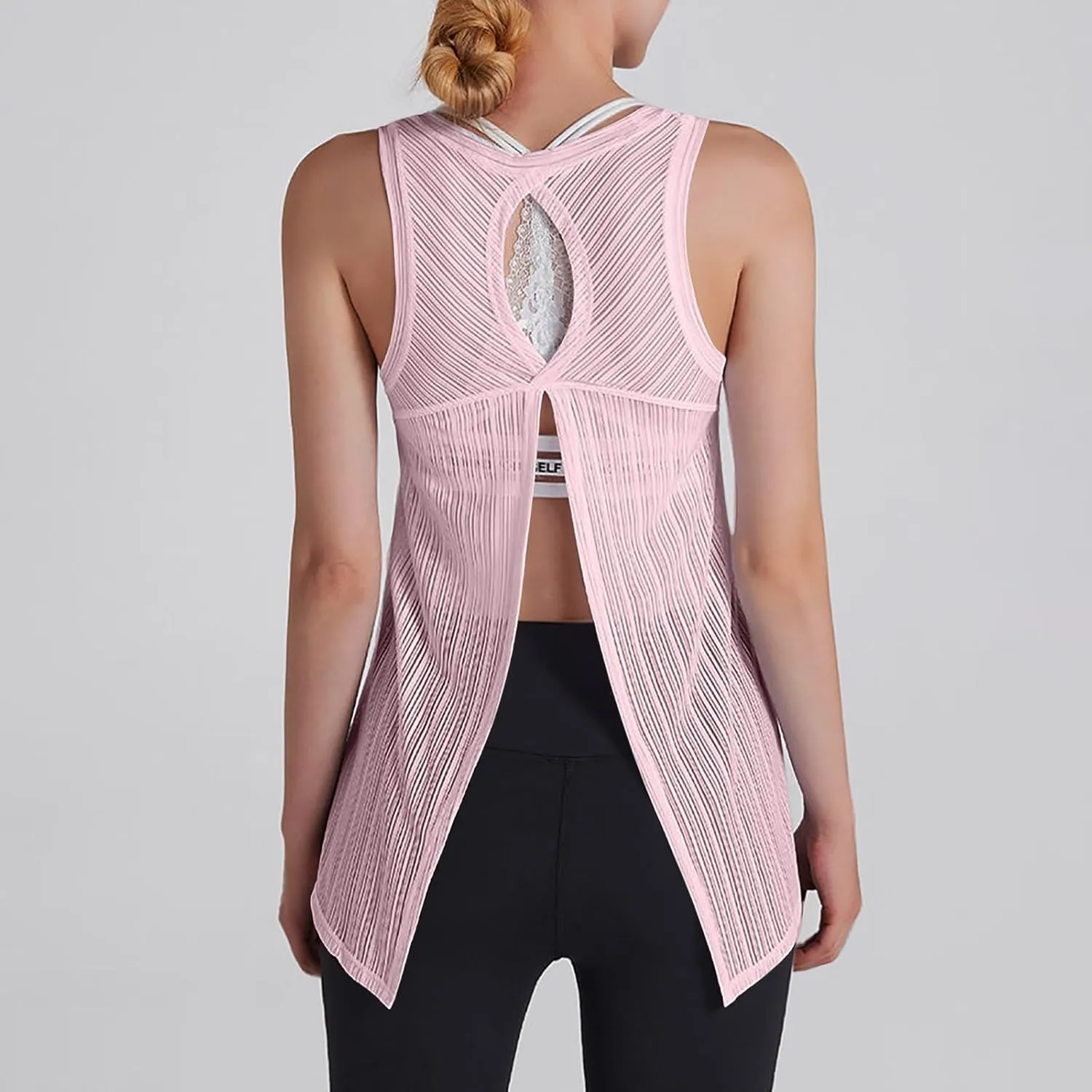 Workout Tank Tops for Women Summer Mesh Hollow Out Crew Neck Sleeveless Shirts Casual Fashion Yoga Quick Dry Blouse