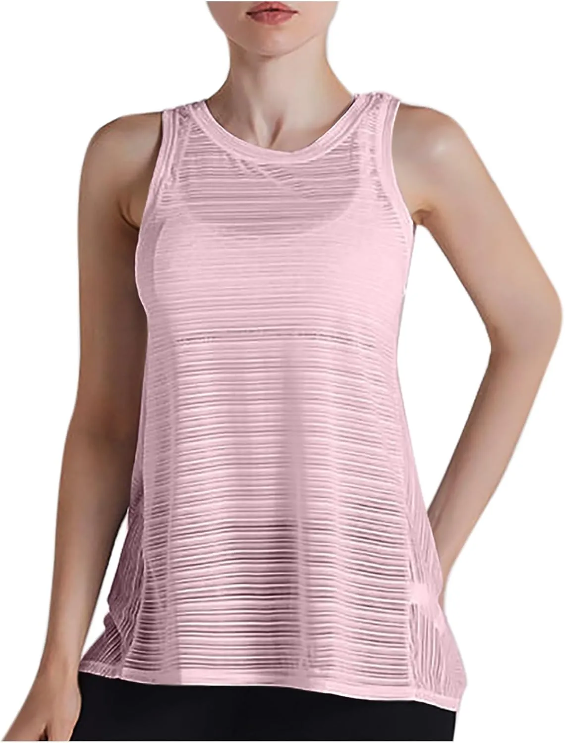Workout Tank Tops for Women Summer Mesh Hollow Out Crew Neck Sleeveless Shirts Casual Fashion Yoga Quick Dry Blouse