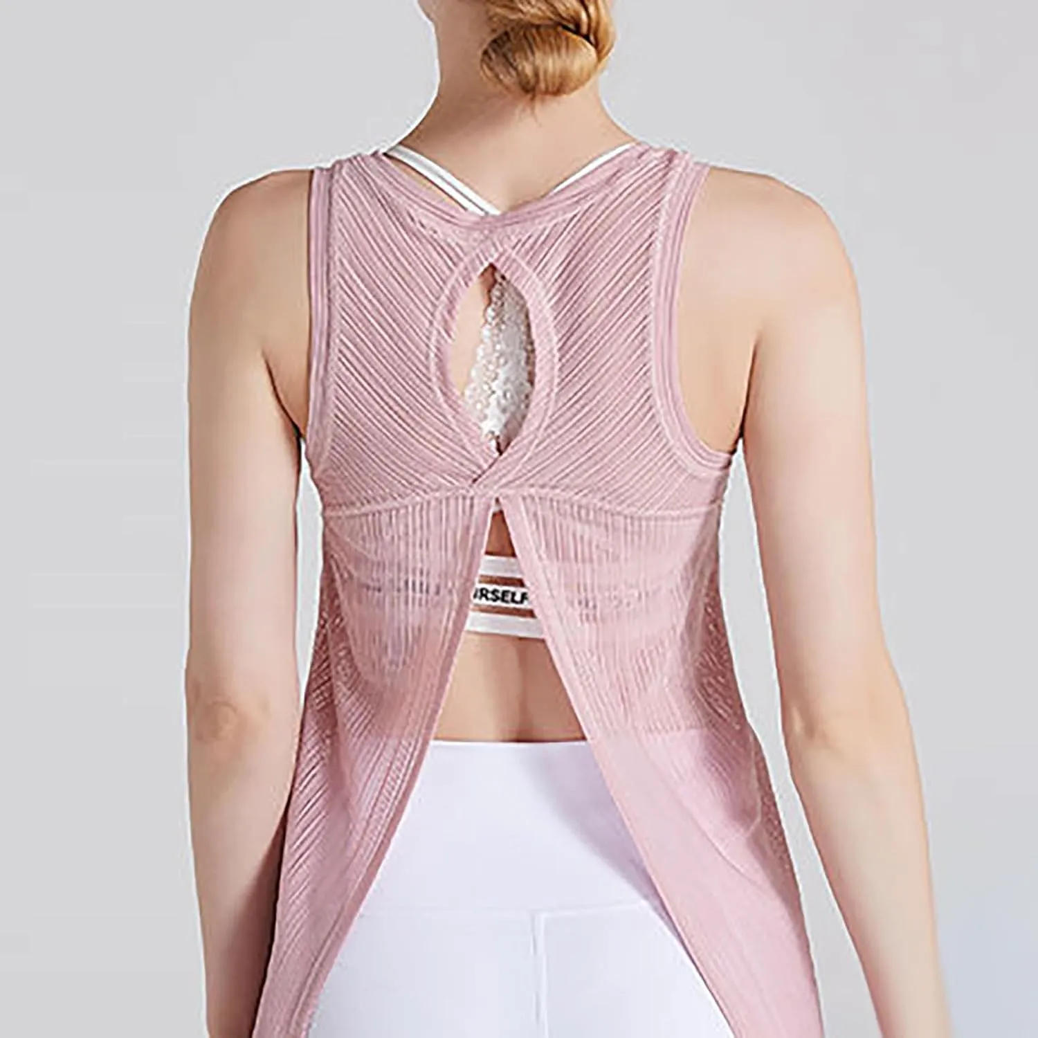 Workout Tank Tops for Women Summer Mesh Hollow Out Crew Neck Sleeveless Shirts Casual Fashion Yoga Quick Dry Blouse