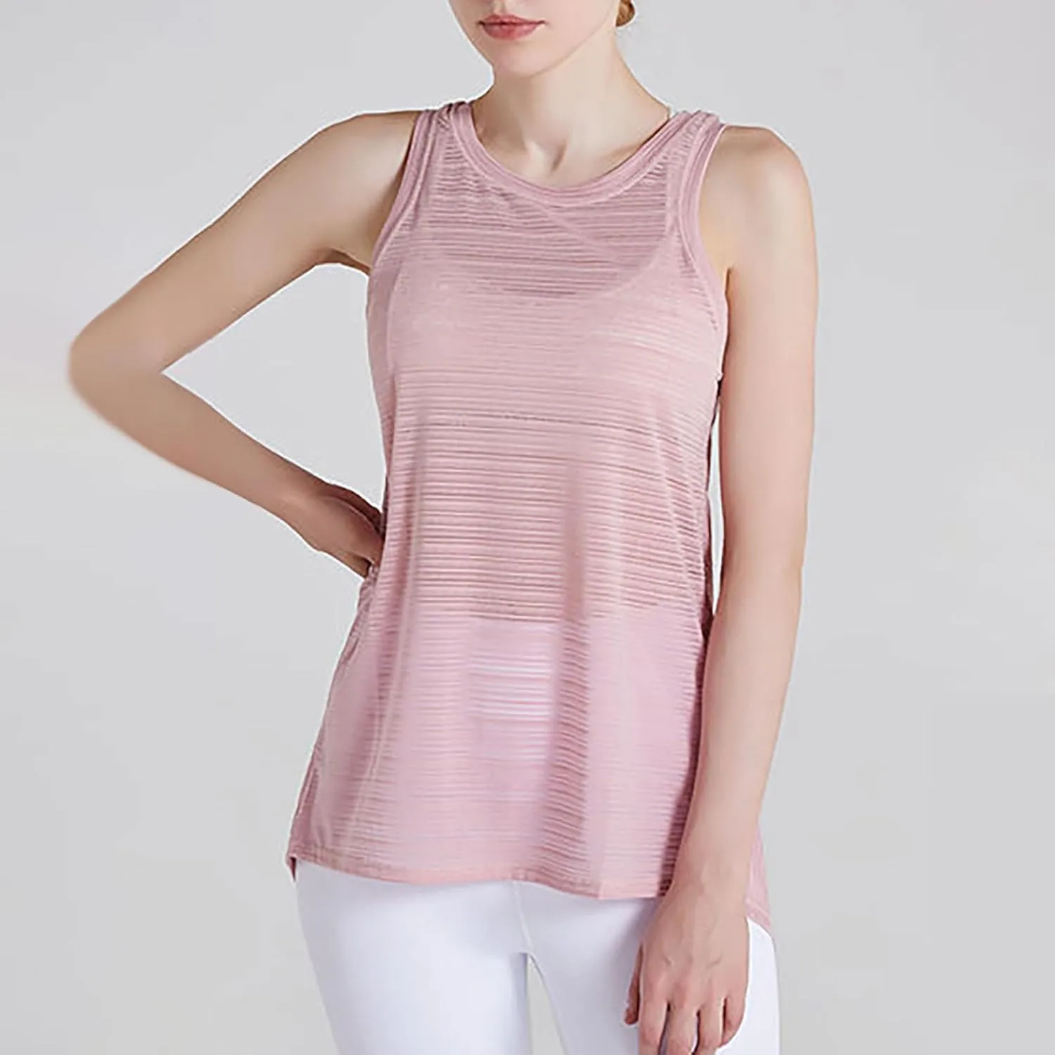 Workout Tank Tops for Women Summer Mesh Hollow Out Crew Neck Sleeveless Shirts Casual Fashion Yoga Quick Dry Blouse