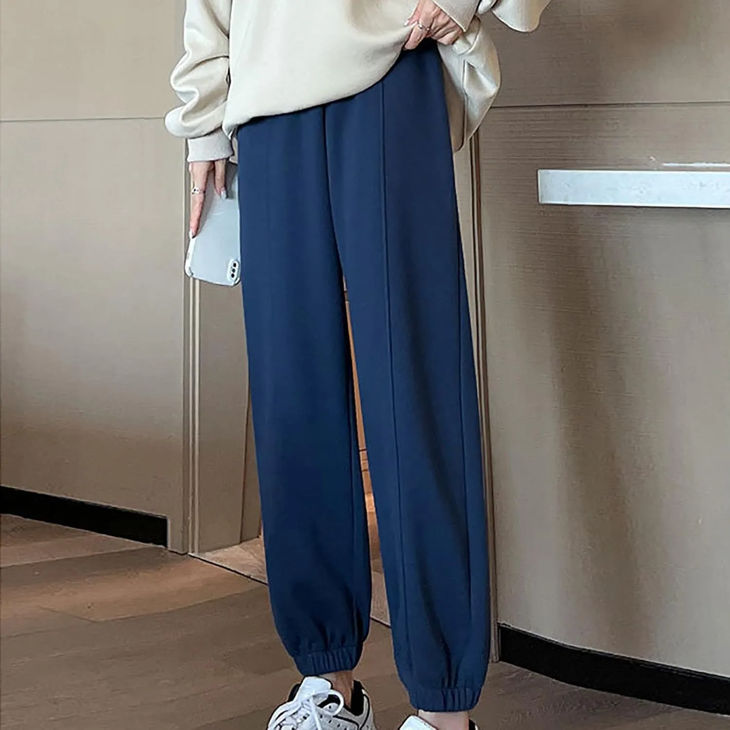 XUNRYAN Sweatpants Women Joggers with Pockets Fleece Lined Lounge Yoga Pants Wide Leg Trousers Winter Warm Loungewear