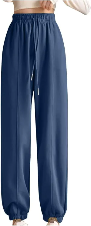 XUNRYAN Sweatpants Women Joggers with Pockets Fleece Lined Lounge Yoga Pants Wide Leg Trousers Winter Warm Loungewear