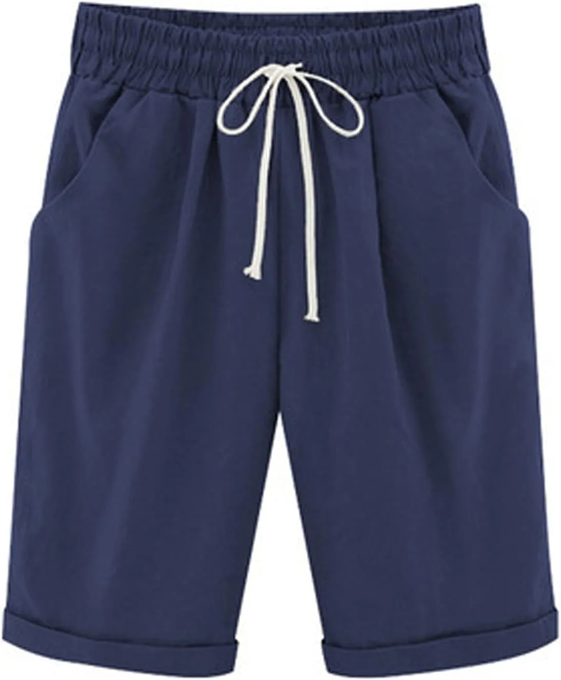 XUNRYAN Womens Summer Casual Plus Size Linen Bermuda Shorts High Waisted Baggy Cargo Pants Workout Athletic Shorts Pockets