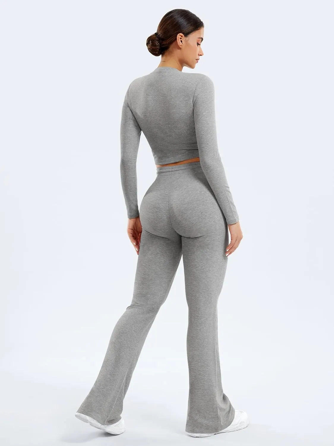 YEOREO Two Piece Sets for Women Long Sleeve Tops Lounge Set Drawstring Wide Leg Pants Ava Matching