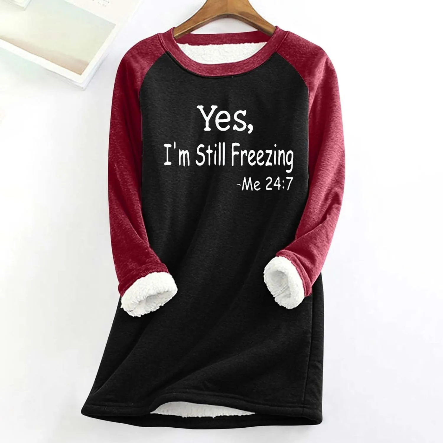 Yes,I'm Still -Me 24:7 Sherpa Lined Sweatshirt Women Faux Thermal Fluffy Coat Casual Loose Loungewear