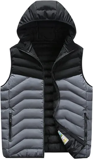 Ymosrh Mens Puffer Vests Down Full Zip Windproof Sleeveless Hooded Jacket for Hiking Golf Travel Coat Vest, XXXXL-7XL
