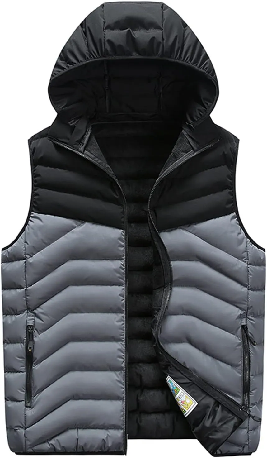 Ymosrh Mens Puffer Vests Down Full Zip Windproof Sleeveless Hooded Jacket for Hiking Golf Travel Coat Vest, XXXXL-7XL