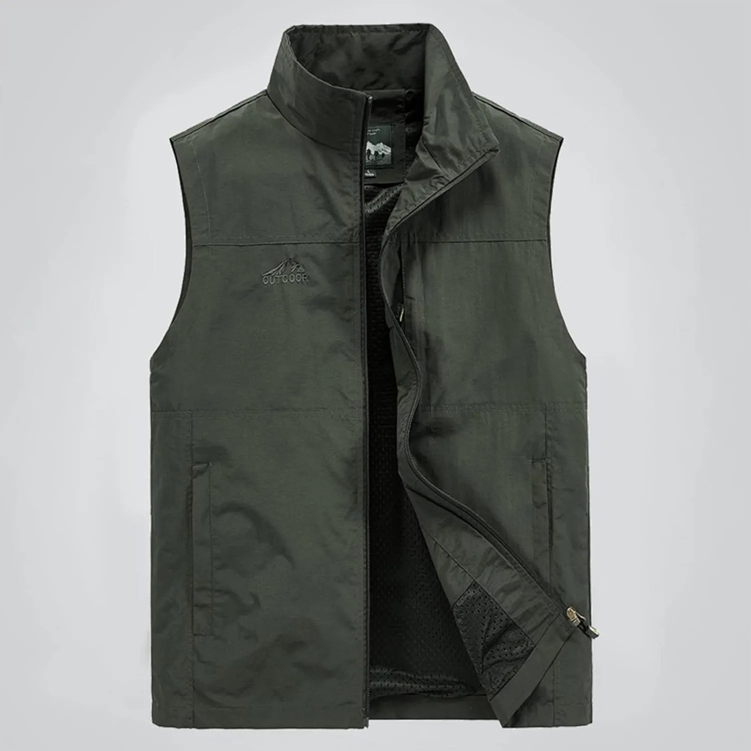 Ymosrh Men's Vests Outerwear Lightweight Outdoor Casual Zipper Stand Collar Padded Vest Coats Sleeveless Jacket Vest