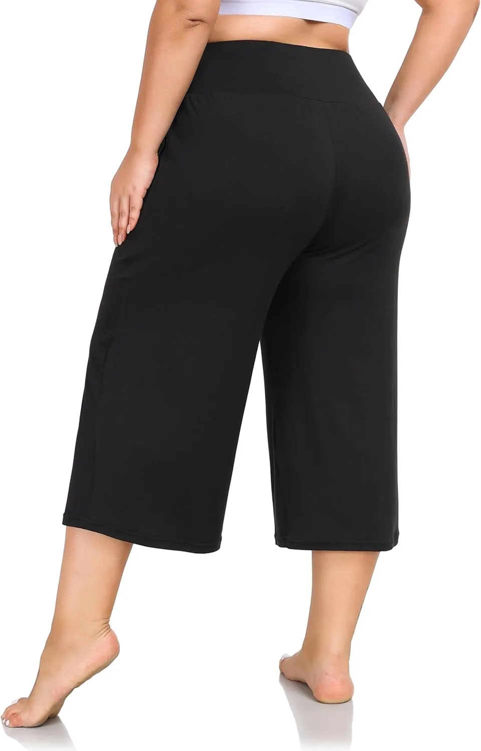 ZERDOCEAN Women's Plus Size Wide Leg Capris High Waist Yoga Pants Casual Loose Lounge Pants with Pockets