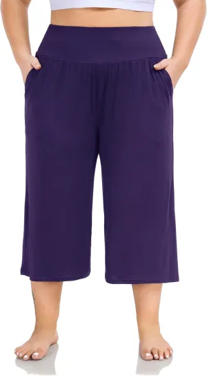 ZERDOCEAN Women's Plus Size Wide Leg Capris High Waist Yoga Pants Casual Loose Lounge Pants with Pockets