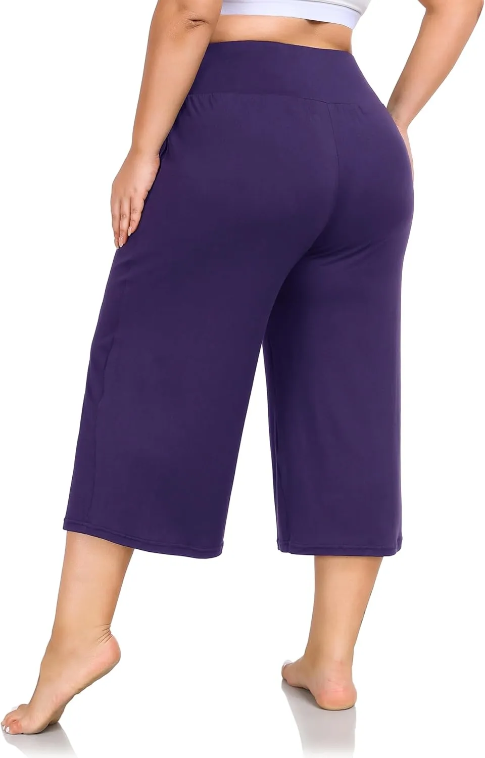 ZERDOCEAN Women's Plus Size Wide Leg Capris High Waist Yoga Pants Casual Loose Lounge Pants with Pockets