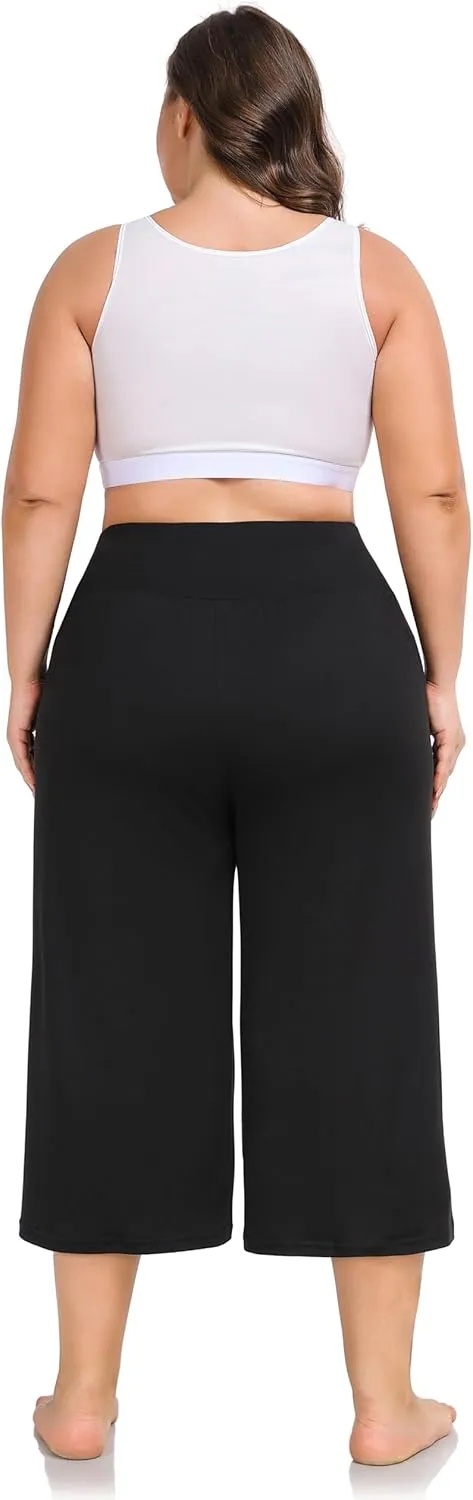 ZERDOCEAN Women's Plus Size Wide Leg Capris High Waist Yoga Pants Casual Loose Lounge Pants with Pockets
