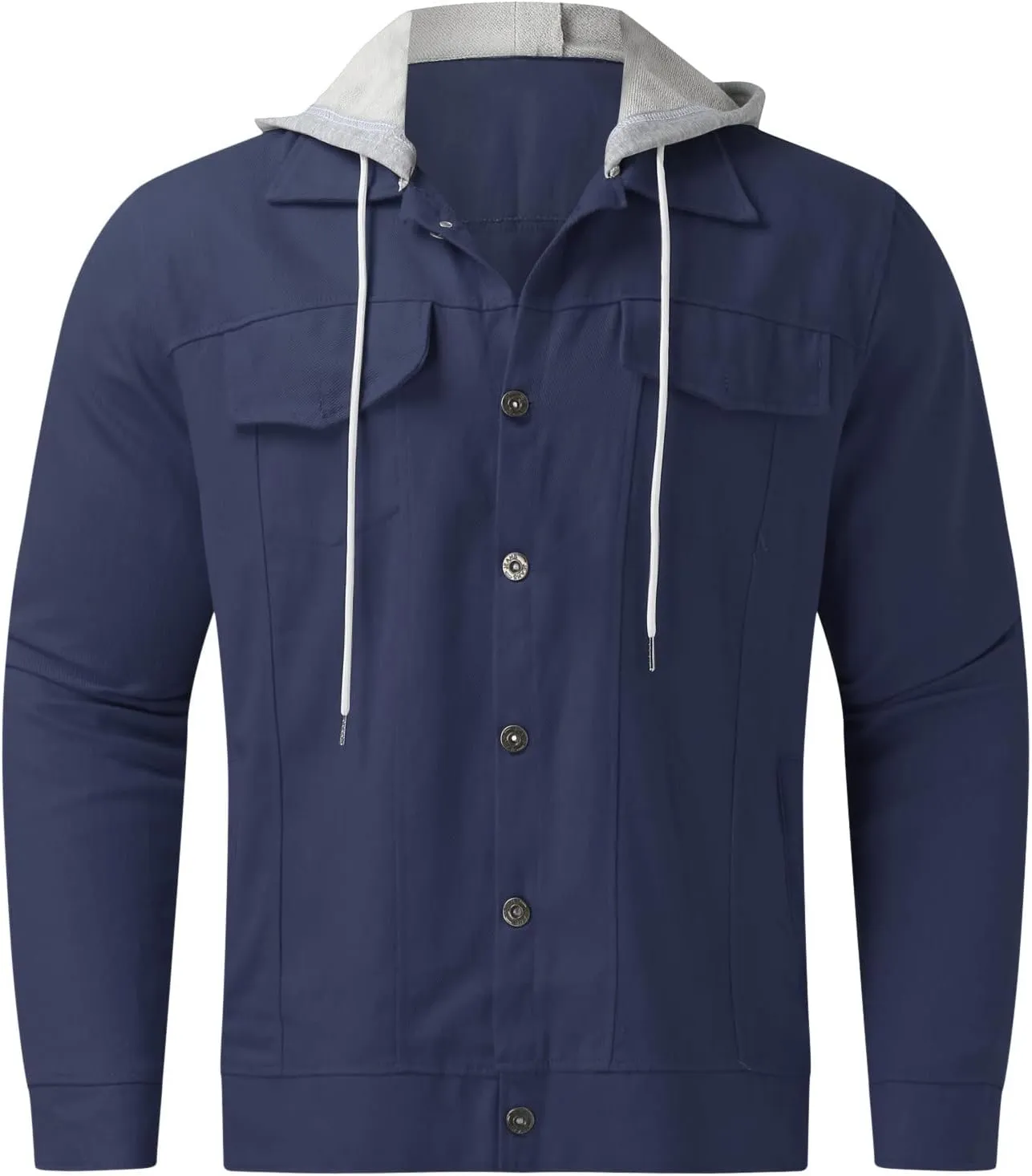 ZYXTIM Men's Relaxed Fit Vintage Hooded Denim Jackets Casual Button Down Long Sleeve Lapel Distressed Trucker Jean Jackets