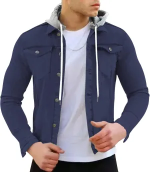 ZYXTIM Men's Relaxed Fit Vintage Hooded Denim Jackets Casual Button Down Long Sleeve Lapel Distressed Trucker Jean Jackets