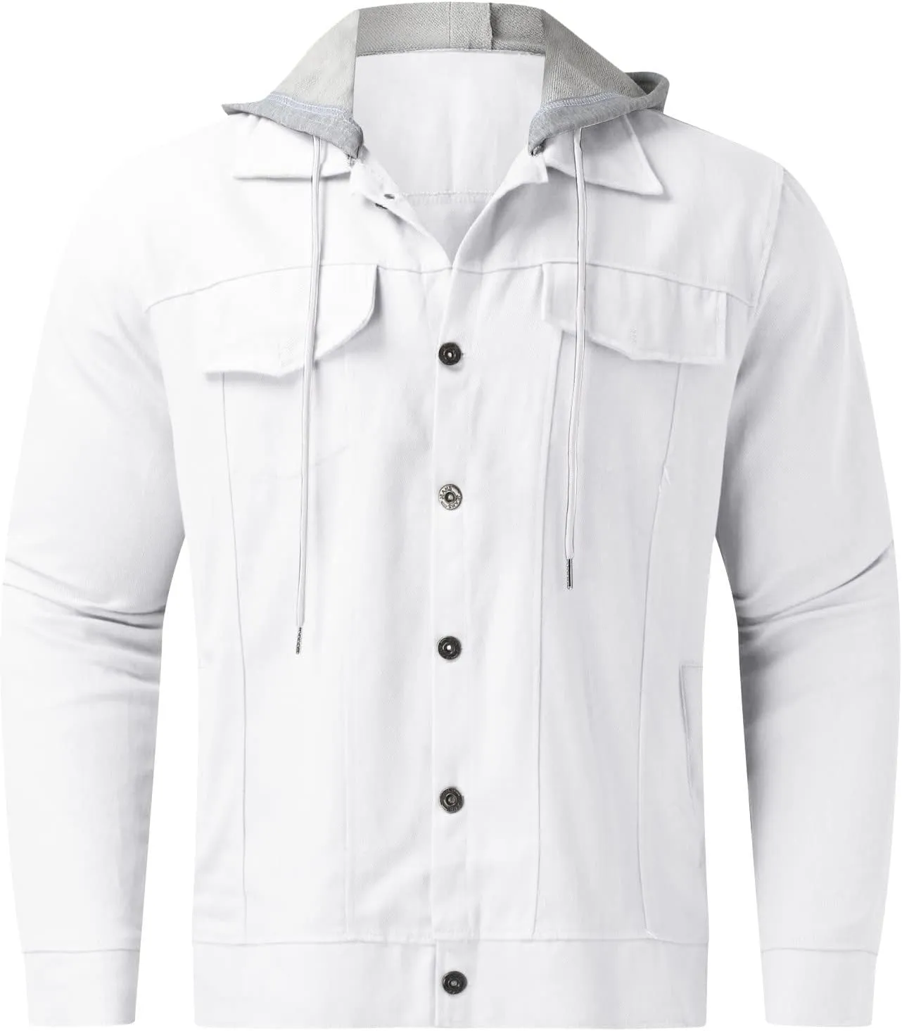 ZYXTIM Men's Relaxed Fit Vintage Hooded Denim Jackets Casual Button Down Long Sleeve Lapel Distressed Trucker Jean Jackets